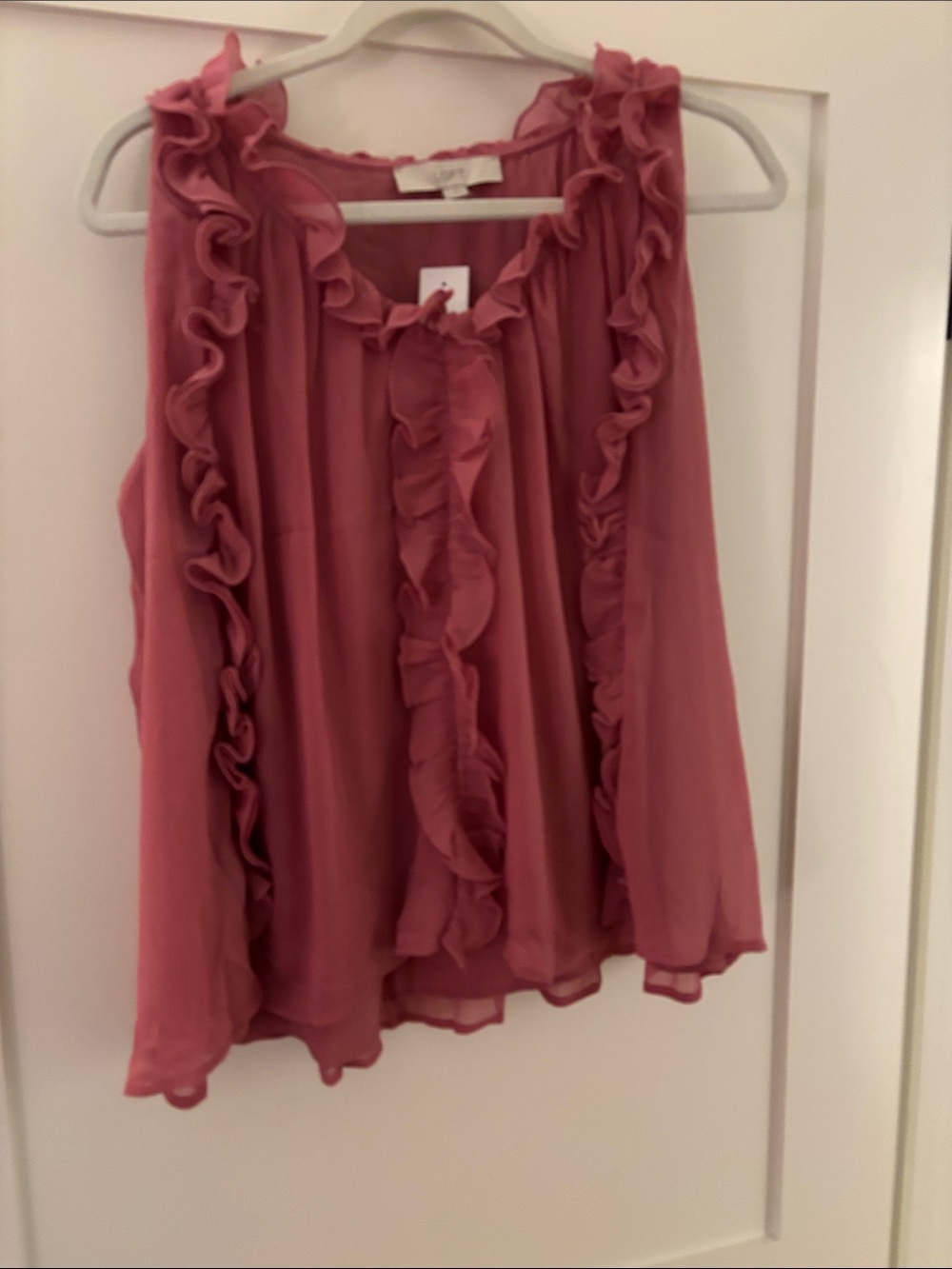 LOFT Dusty Rose Ruffle Sleeveless Chiffon Top